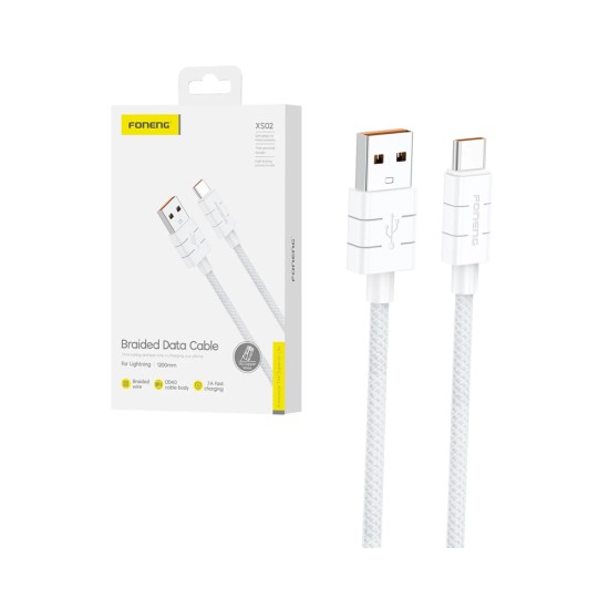 Cabo Foneng XS02 Braided Tipo C 3A 1,2M Branco